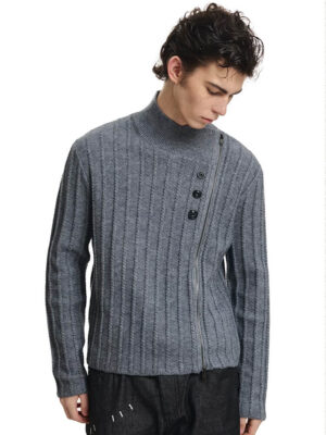 Asymmetric Zip Jacquard Knit Cardigan